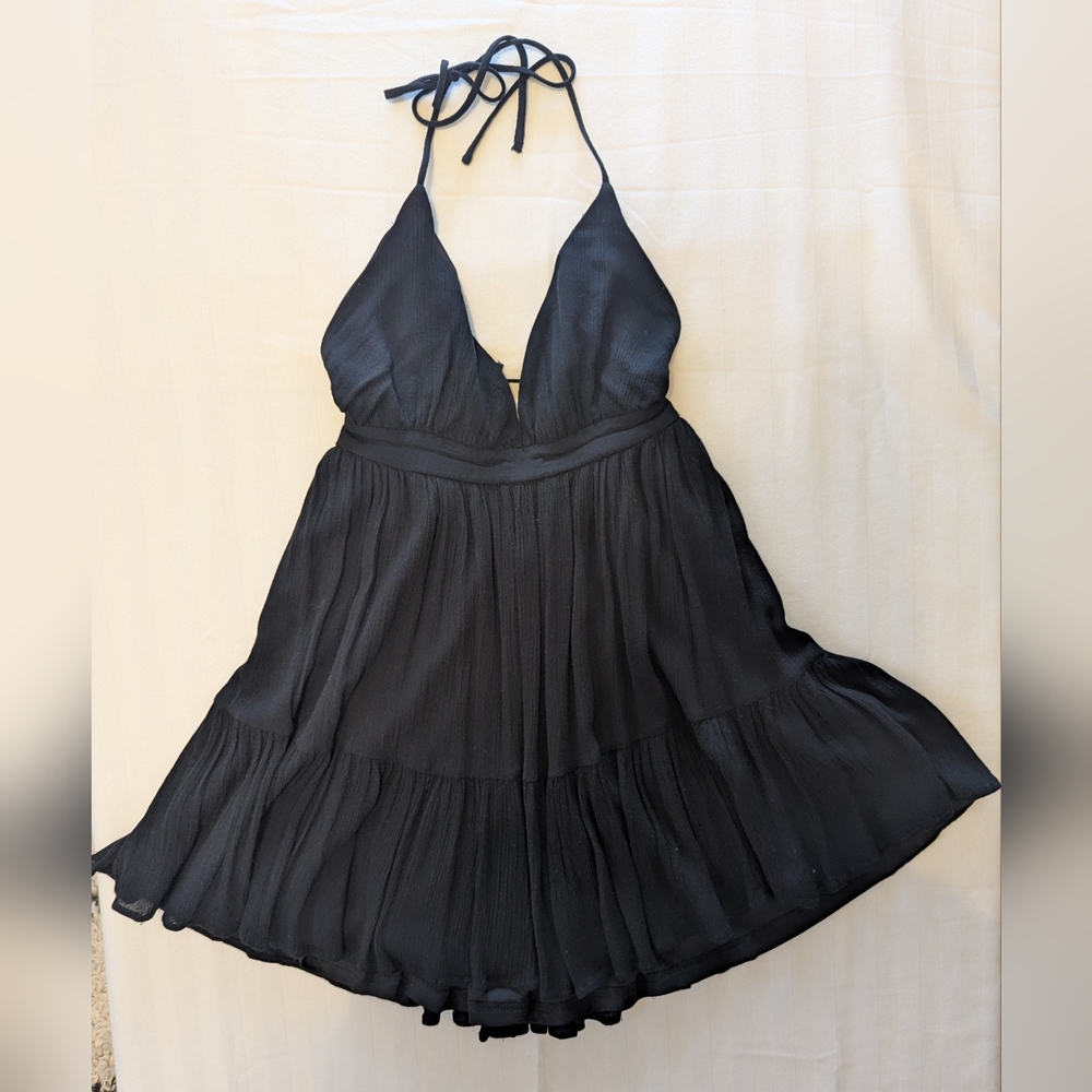 Lovely Day Black Halter Double Tie Mini Dress
